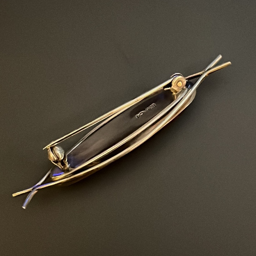 Vintage mid-century modern Scandinavian Amber and silver pin - Picture 9 of 13